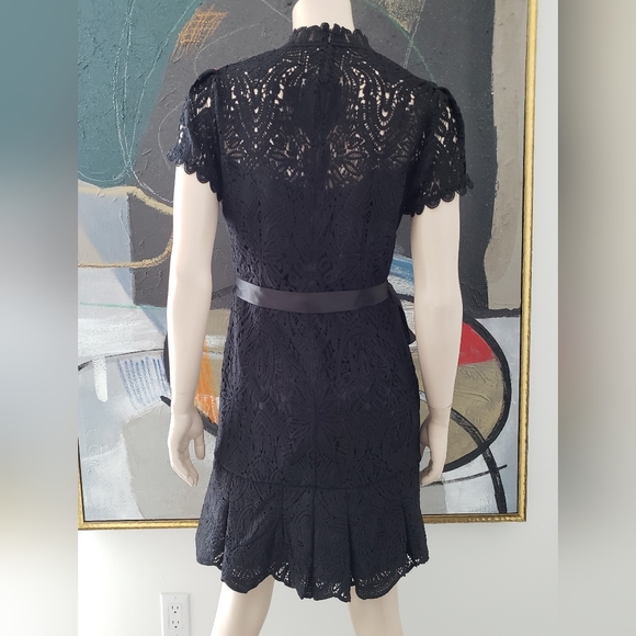 White House Black Label | Short Sleeve Crotchet Lace Dress with Cutout - Picture 3 of 16